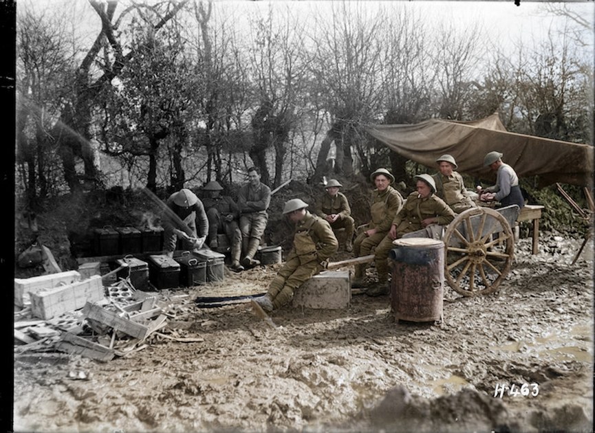 Maori Pioneers await their evening meal on the Somme