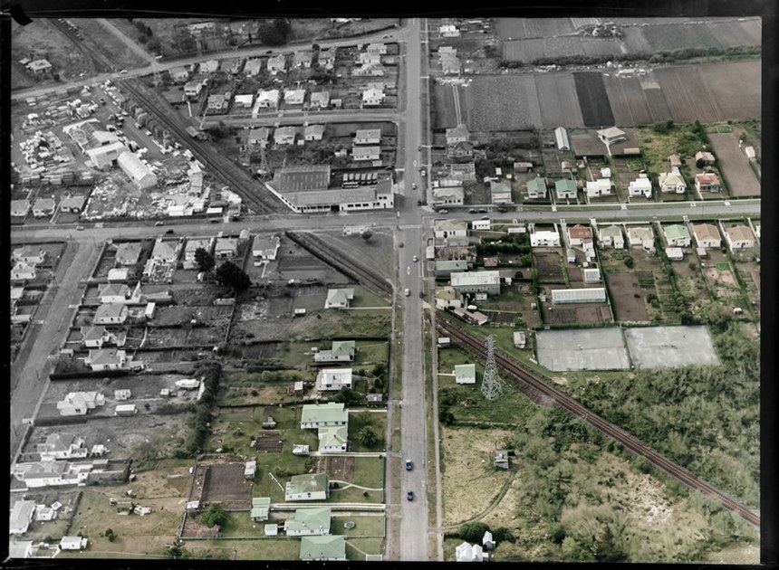 Church Street, Onehunga, Auckland, including railway tracks