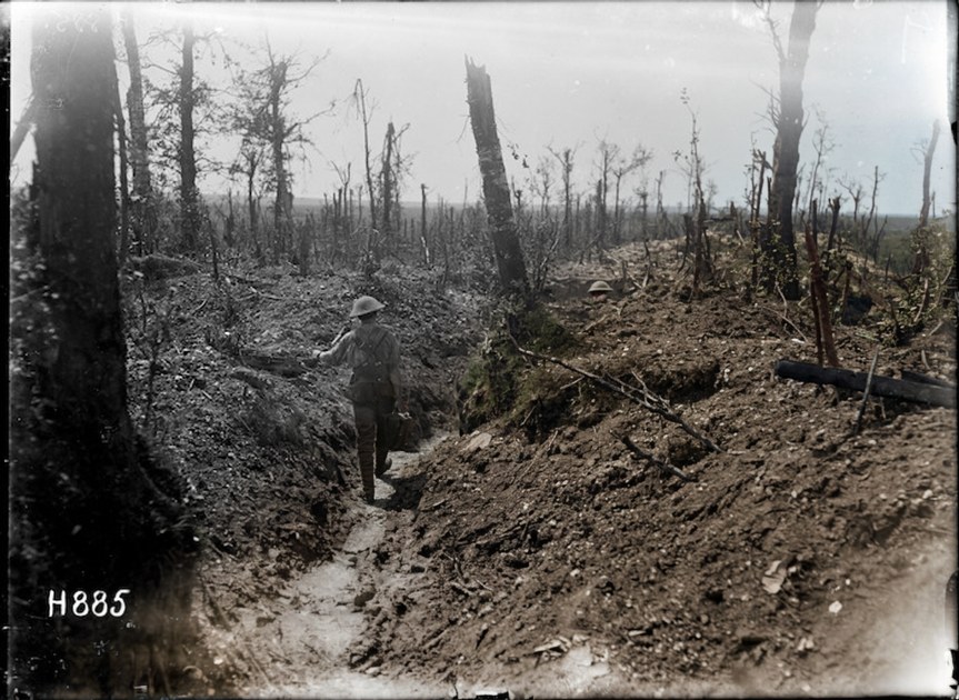 Taking water to the front line in World War I, Rossignol Wood, France