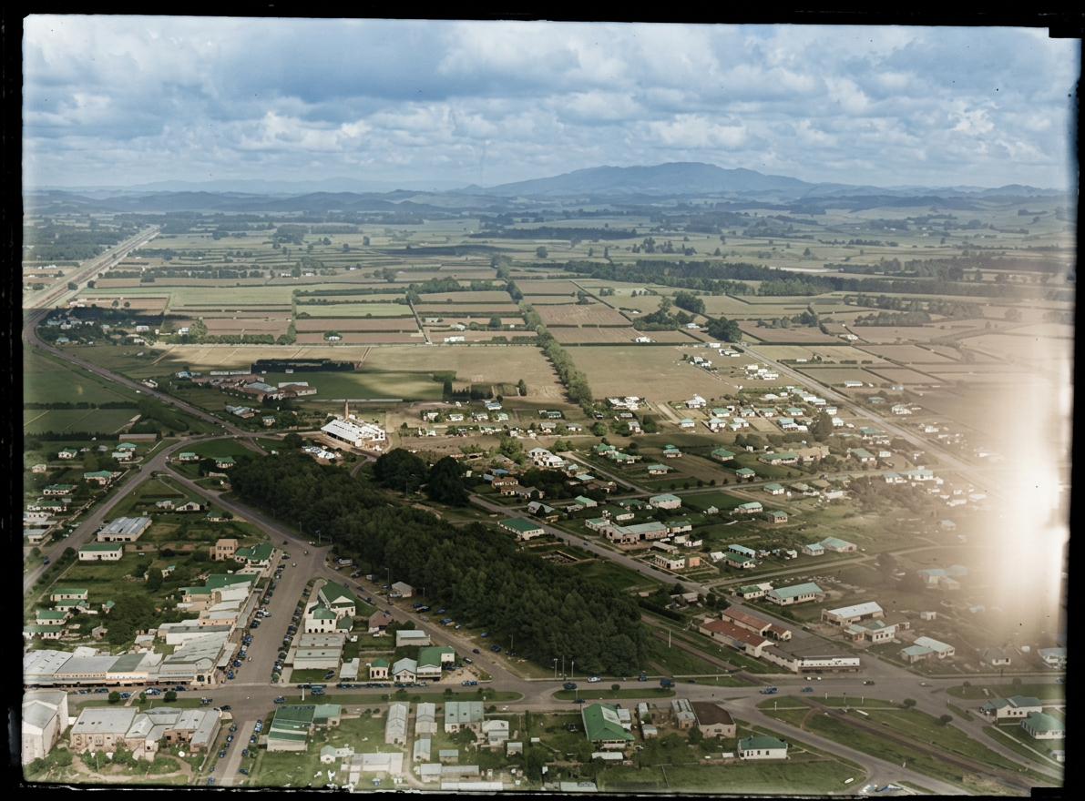 AI colourised photograph: Matamata, Waikato