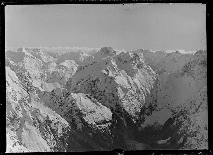 Original photograph: Mountains between Mt Aspiring and Milford Sound, Mt Pembroke in the centre