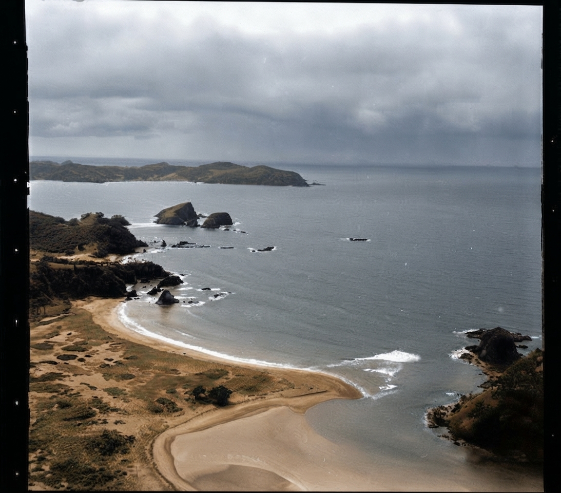 AI colourised photograph: Horahora River, Whangarei County