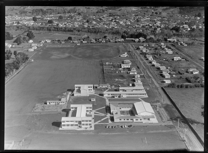 Original photograph: Ngaruawahia High School and playing field, Ngaruawahia