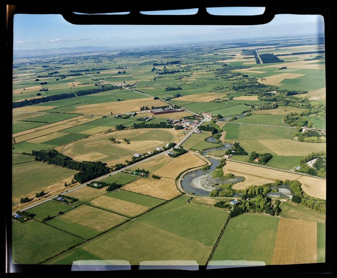 AI colourised photograph: Hororata Racecourse, Selwyn District, Canterbury rural