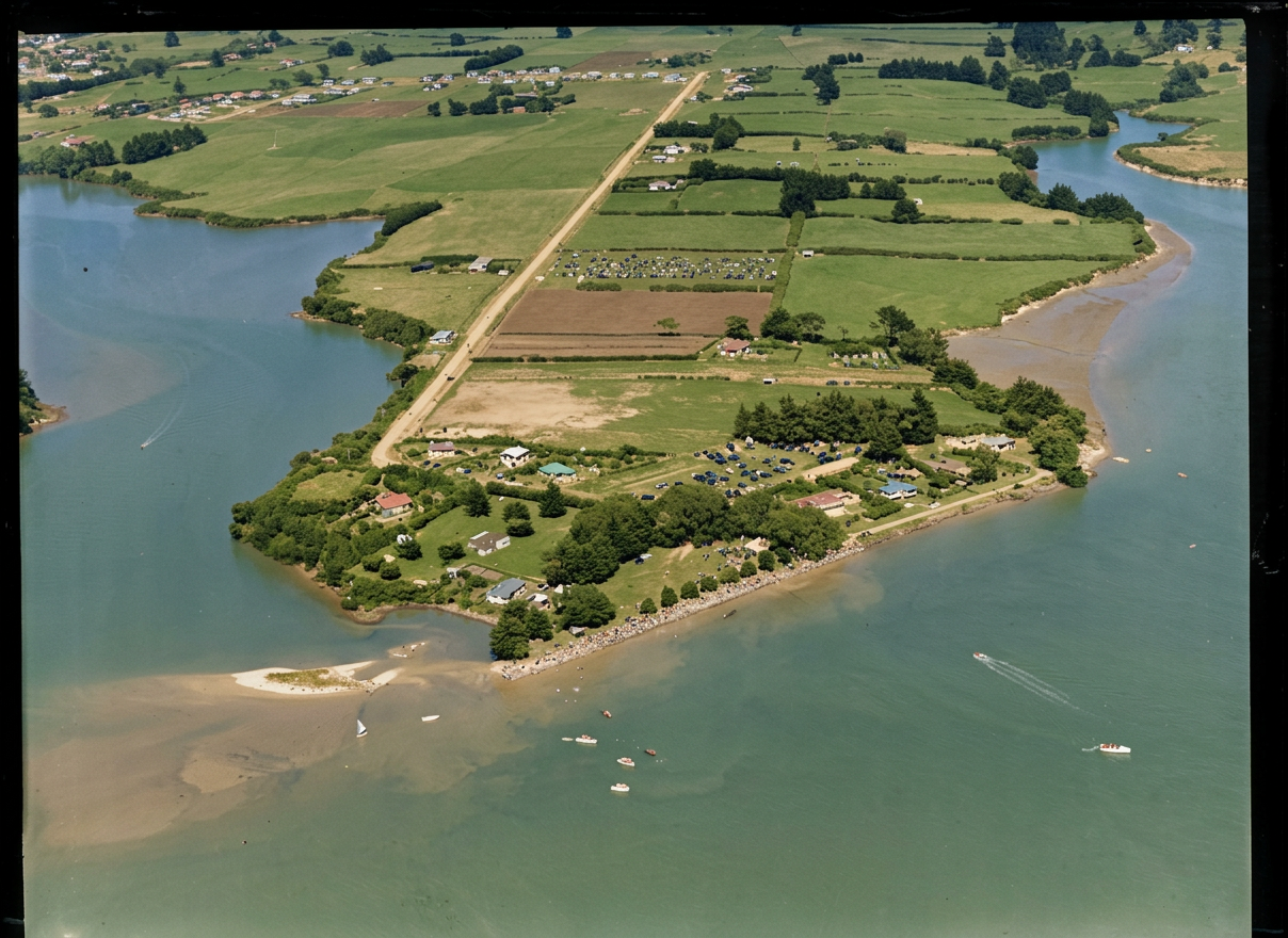 AI colourised photograph: Sandspit, Waiuku, during the Centennial Celebrations