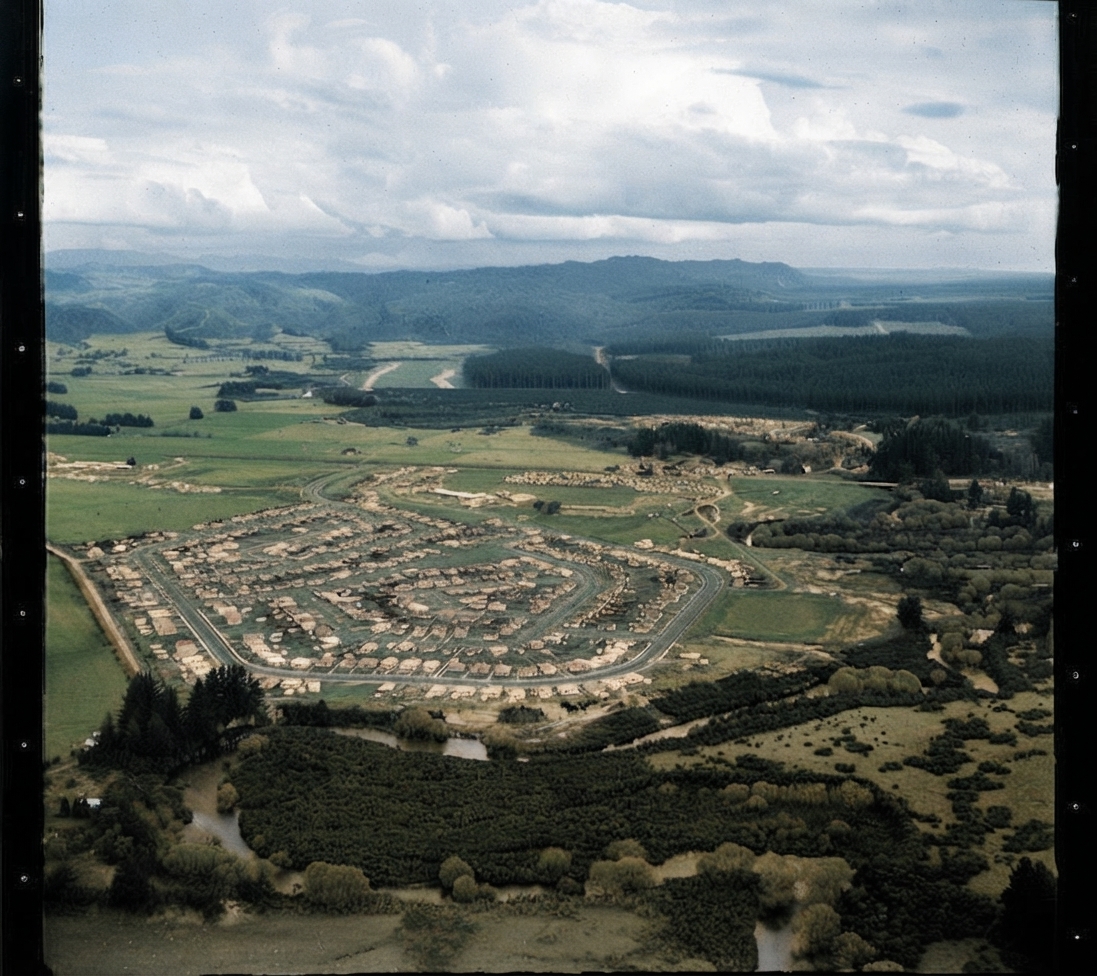AI colourised photograph: Murupara, Whakatane District