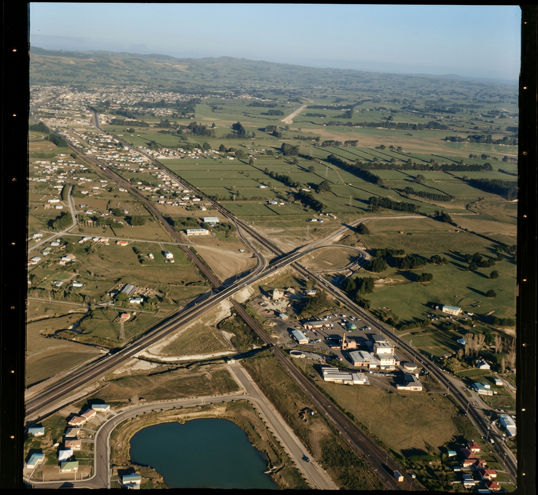 AI colourised photograph: Southern Motorway, Takanini, site works