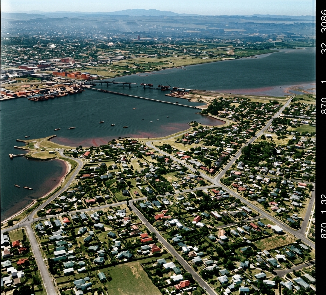 AI colourised photograph: Mangere township, Auckland