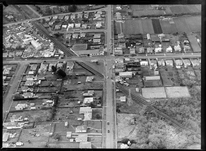 Original photograph: Church Street, Onehunga, Auckland, including railway tracks