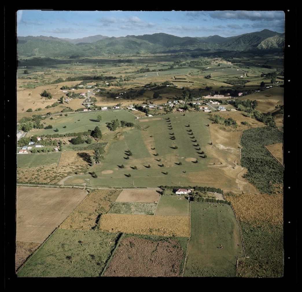 AI colourised photograph: Golf links, Opotiki, Bay of Plenty Region