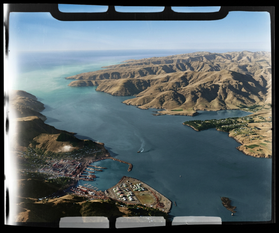 AI colourised photograph: Lyttelton Harbour, Banks Peninsula District, Canterbury Region
