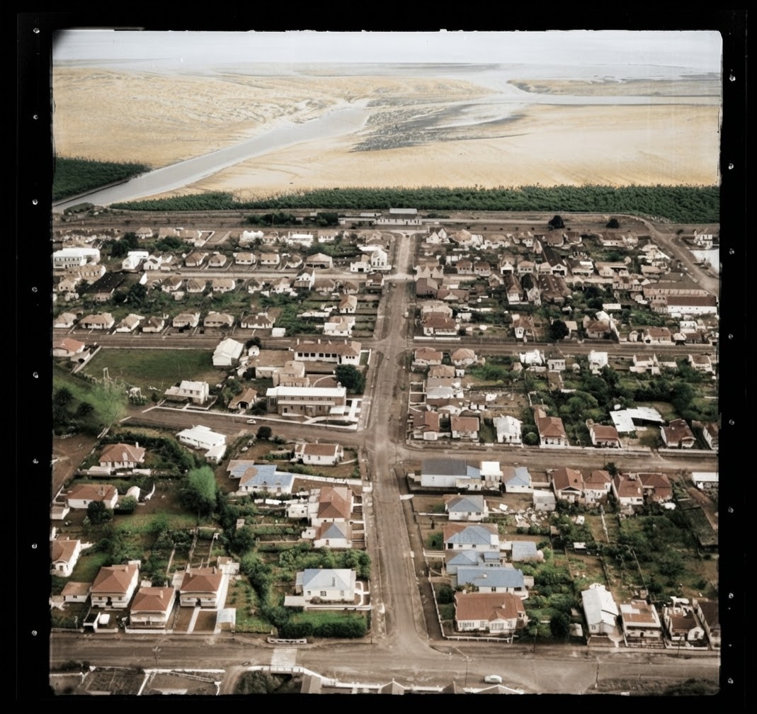 AI colourised photograph: Thames, Waikato Region