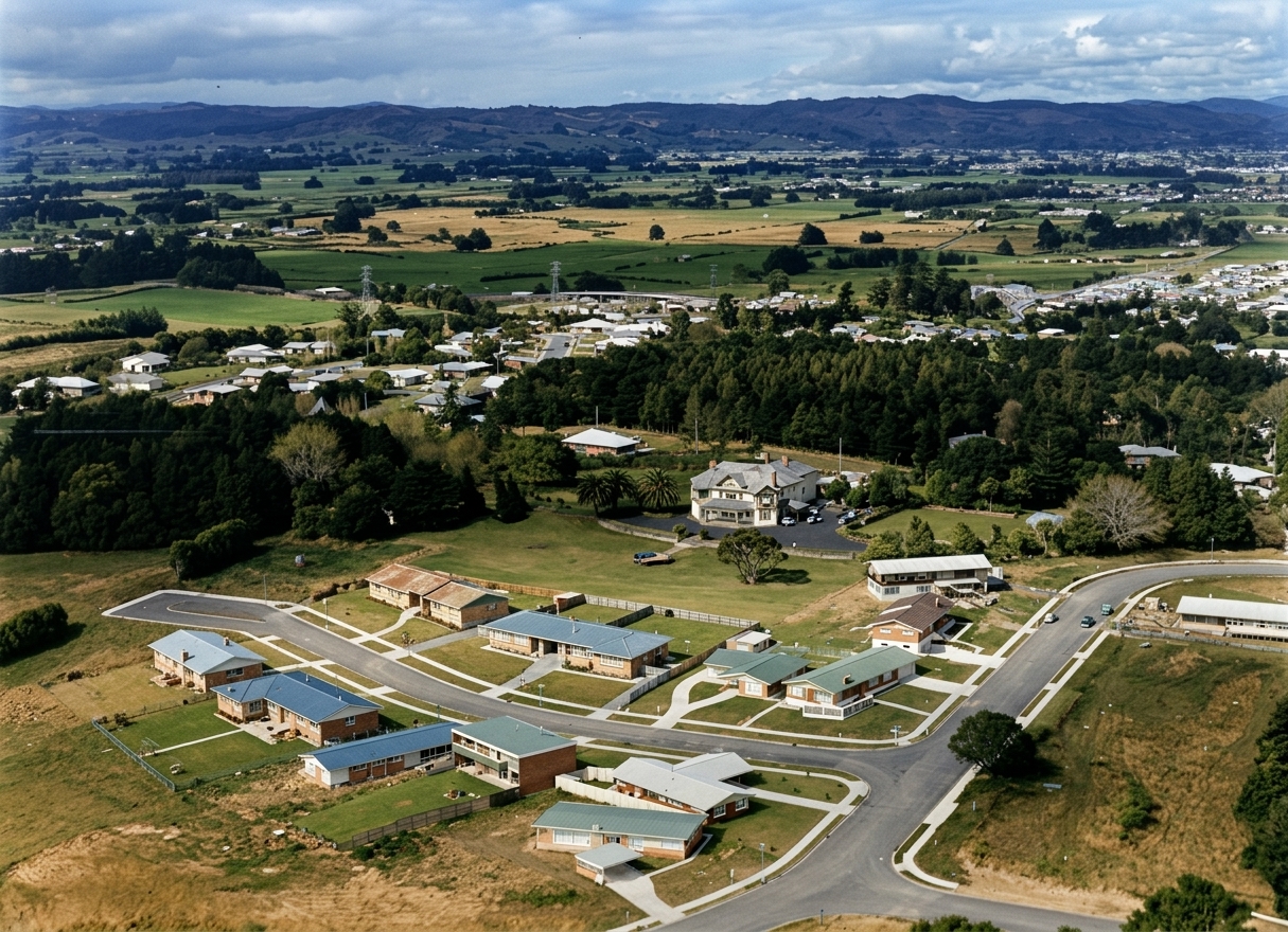 AI colourised photograph: Suburb of Manurewa, Auckland