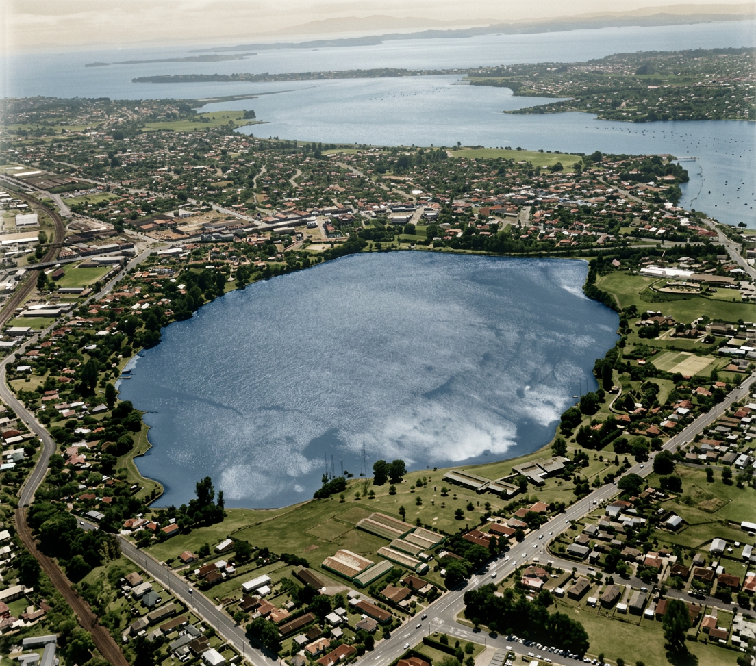 AI colourised photograph: Panmure Basin, Auckland