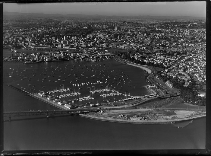 Original photograph: Auckland, including southern end of Harbour Bridge, Westhaven Marina, and St Marys Bay