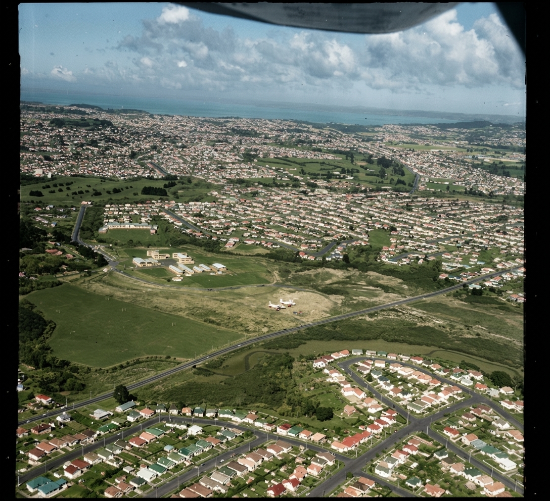 AI colourised photograph: Western Springs College, Jaggers Bush Reserve, Auckland