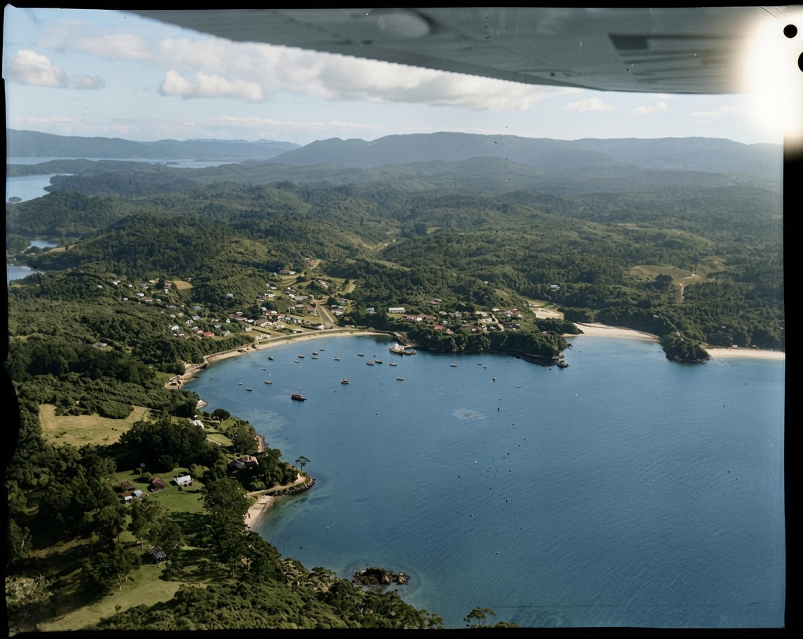 AI colourised photograph: Oban, Half Moon Bay, Stewart Island (Rakiura)