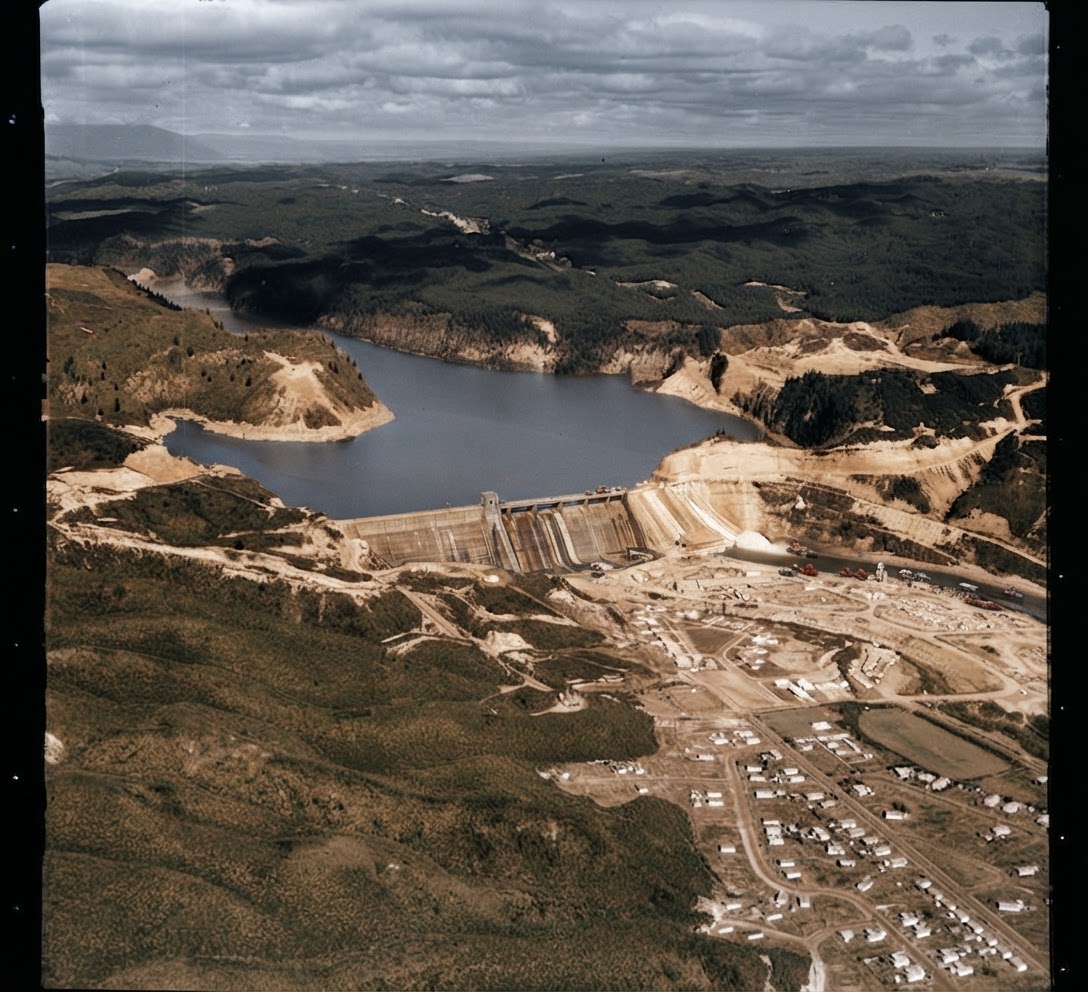 AI colourised photograph: Matahina Hydroelectric Power Station, Bay of Plenty