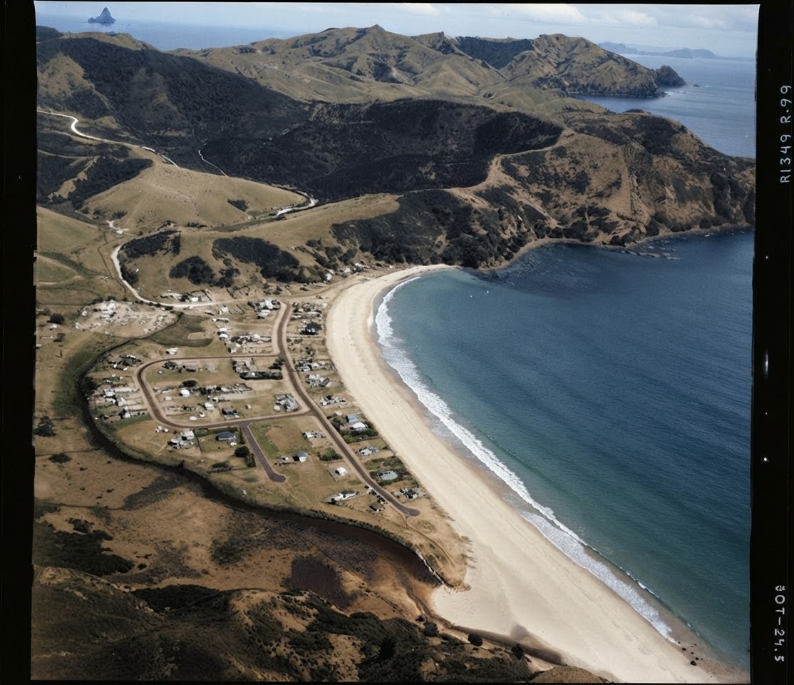 AI colourised photograph: Taupo Bay, Whangaroa Harbour, Far North District