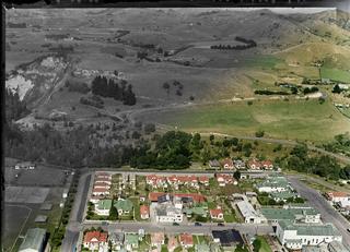 Taihape, Rangitikei district, showing houses and commercial premises including Cascade Brewery