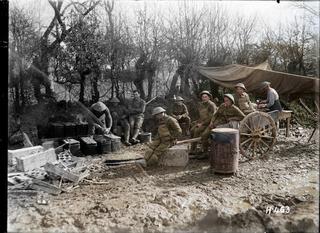 Maori Pioneers await their evening meal on the Somme